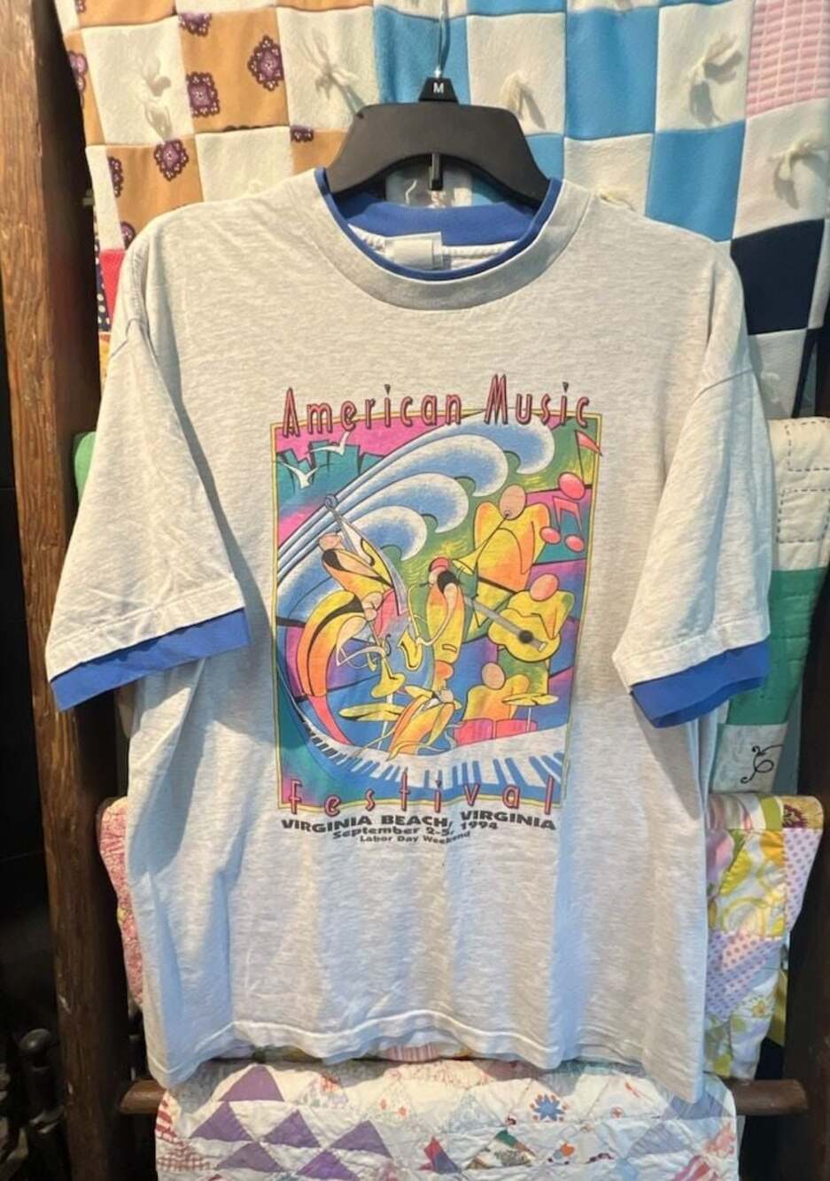 Vintage 1994 American Music Festival Virginia Beach Ringer T-Shirt Large